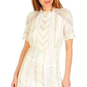 Sandro Mary Floral Embroidered Lace-inset Mini Dress In Ecru